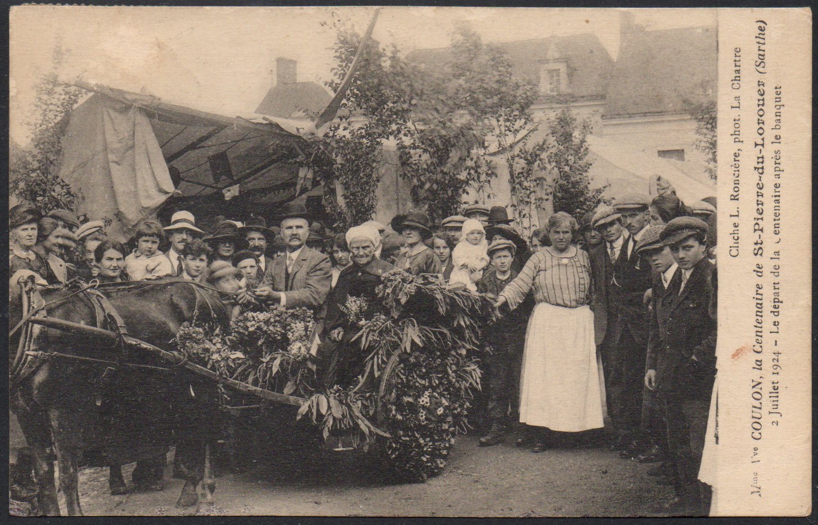 St-Pierre-du-Lorouër La Centenaire de la Veuve Coulon 2 juillet 1924 Courrier-Convoyeur-Ligne La Chartre-s/le Loir au Mans 1⁰